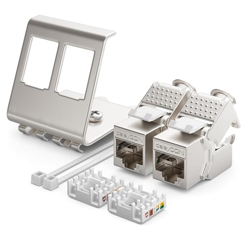 deleyCON CAT6a Keystone Jack Modul 2-Port Hutschienenadapter, 2 Stück