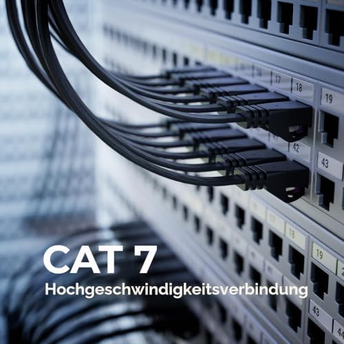 deleyCON 0,25m Flaches CAT7 Netzwerkkabel 10 Gbit/s, 10 Stück - Schwarz