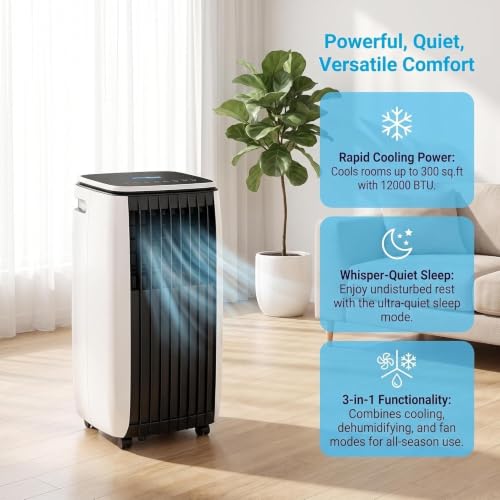 14000 BTU Mobile Klimaanlage 2-in-1 mit Kühlung und Heizung, freistehendes Klimagerät mit Rollen, leistungsstarke Lüftung für Wohnzimmer und Büro,, C+Hot & Cold 12000 BTU, C+Hot & Cold 12000 BTU