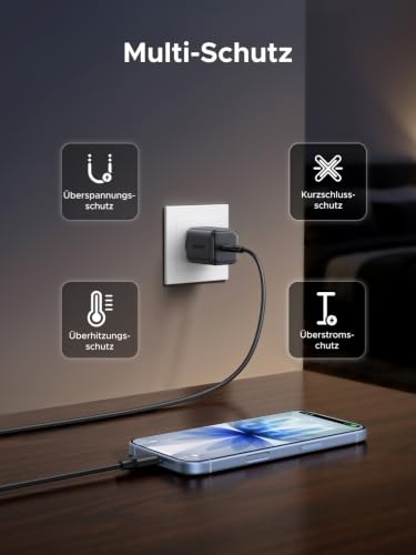 UGREEN USB C Ladegerät 45W, PD iPhone Netzteil, PPS Schnellladegerät | Inkl. 1x 1,5m Kabel, ideal für unterwegs, kompatibel mit iPhone 17 Pro Max, Galaxy S26, S25, MacBook Neo/Air, iPad, Pixel 9