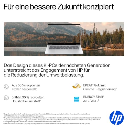 HP OmniBook 7, 17,3" FHD Touch, Intel Core Ultra 7, 16GB RAM, 1TB SSD | Copilot+ Laptop für Business, Kreativarbeit & Multitasking auf großem Display - inkl. Netzteil und Ladekabel, QWERTZ, Silber