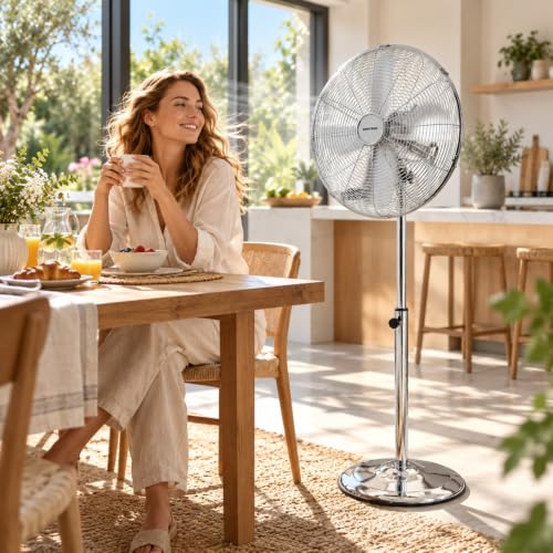 Syntrox Germany SVT-50W Chrome Retro Ventilator mit Oszillation Axialventilator Standventilator Windmaschine Lüfter Gebläse Luftkühler