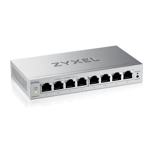 Zyxel Netzwerk Switch 8 Port | Web-Managed | GS1200-8V3 | 8x GbE Ports, Lüfterlos, Web-Basierte Verwaltung, VLAN, QoS, IGMP Snooping, Energieeffizient, Netzteil Enthalten
