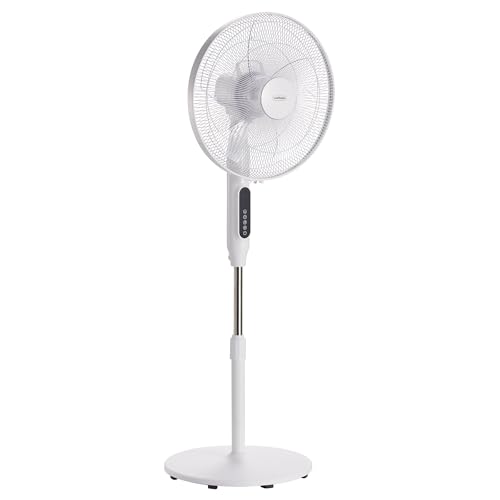 VonHaus 42 cm Standventilator – Ventilator Leise mit Ferbedienung, 24 Geschwindigkeiten, 3 Modi, 15-h-Timer, 80°-Schwenkfunktion, Einstellbare Höhe, LED, 5 Blätter – für Zuhause oder Büro
