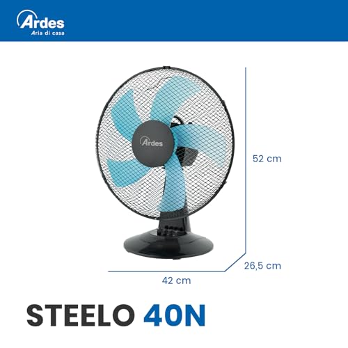 Ardes - AR5ST40N Tischventilator STEELO 40N 5 Flügel - Tischventilator 40 cm Oszillierend mit verstellbarer Neigung - Ventilator 3 Geschwindigkeiten leise, Schwarz