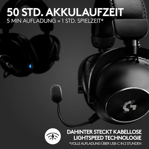 Logitech G PRO X 2 Lightspeed Wireless Gaming-PC-Headset, Schwarz | Abnehmbares Mic, 50mm-graphentreiber, DTS:X 2.0–7.1 surround, Bluetooth/USB/3,5-mm-aux, PC-Headset, PS5, PS4, Nintendo Switch