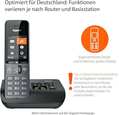 Gigaset Comfort 520A Duo - 2 Schnurlose DECT-Telefone mit Anrufbeantworter - Beste Audioqualität mit Freisprechfunktion - Anrufschutz - Adressbuch 200 Kontakten, titan-schwarz [Deutsche Version]