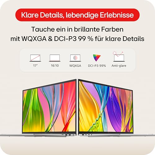 LG gram 17 17Z90TL-G.AU79G (17 Zoll) IPS Notebook, Intel Core Ultra 7 256V, 16GB RAM, 1TB SSD, Intel Arc 140V, federleicht (1,389 kg), gram AI, 77 Wh, Thunderbolt 4, Grau