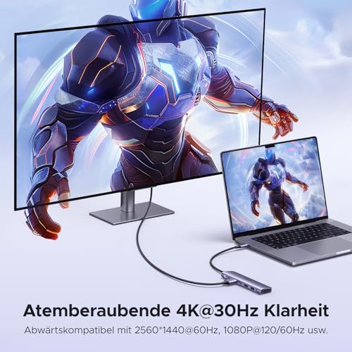 UGREEN USB C Hub HDMI 4K, Multiport Adapter mit SD/TF Kartenleser | Revodok 1071 mit PD 100W, USB 3.0 Datenports, für iPhone 17/16, MacBook Neo, iPad, Surface Laptop, Galaxy S24, Steam Deck