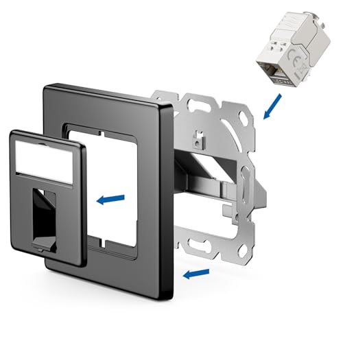 deleyCON CAT7 Netzwerkdose 1 Port 10 Gigabit Unterputz, 1 Stück - Schwarz | Ethernet LAN Dose, Anschlussdose, Datendose geschirmt, CAT 7 Keystone RJ45, DSL Netzwerk Patchkabel Verlegekabel
