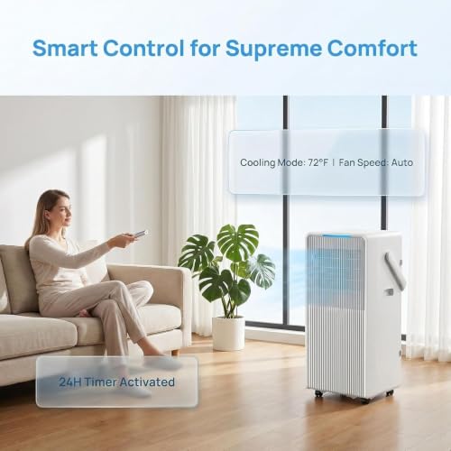 Leiser Klimaanlagen 12000 BTU Mobile AC, 48dB leise Kühlung mit Fernbedienung, Fensterabdichtung, Entfeuchterfunktion und 24-Stunden-Timer für Schlafzimmer u, 10000 Btu, 10000 BTU