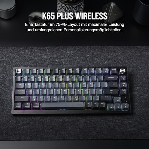 Corsair K65 Plus Wireless 75% RGB Mechanische Gaming-Tastatur - Schwarz | QWERTZ DE, Hot-Swap-Fähige, Vorgeschmierte MLX Red Lineare Schalter, Zweischichtige Schalldämpfung, PBT Tastenkappen