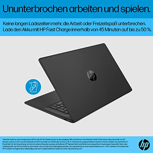HP Laptop mit 17,3" FHD Display, AMD Ryzen 5 7520U, 8GB DDR5 RAM, 512 GB SSD, AMD Radeon-Grafik, Windows 11, QWERTZ, Schwarz inkl. 25 GB Dropbox-Speicher für 12 Monate