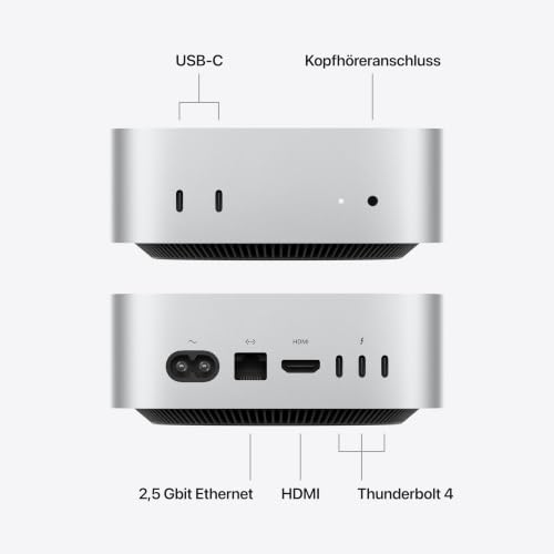 Apple Mac mini mit Apple M6 Chip - Silber | 12‑Core CPU und 12‑Core GPU, 24GB Gemeinsamer Arbeitsspeicher, 512 GB