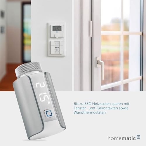 Homematic IP Heizkörperthermostat – Evo, Silber | Smart Home, digitaler Thermostat Heizung, App-Steuerung, Alexa/Google Home, einfache Installation, Energie sparen, 156650A0