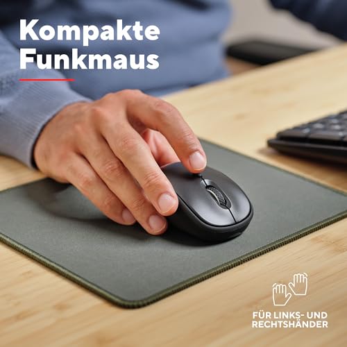 Trust Ymo II Leise Tastatur Maus Set Kabellos Deutsches Layout (QWERTZ) | Flachen Tasten, Spritzwassergeschützt, Beidhändig Funkmaus 800-1600 DPI, Ein USB-Empfänger, für PC Computer Laptop Mac
