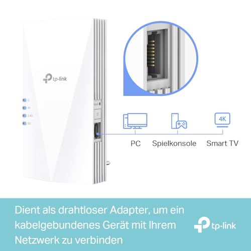 TP-Link RE500X WiFi 6 WLAN Verstärker Repeater AX1500 (1200 Mbit/s 5GHz, 300 Mbit/s 2,4GHz, Gigabit-Port, kompatibel mit Allen WLAN-Routern inkl. Fritzbox)