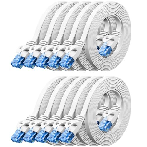 deleyCON 0,5m CAT6 Flaches Netzwerkkabel RJ45 1000 Mbit, 10 Stück - Weiß