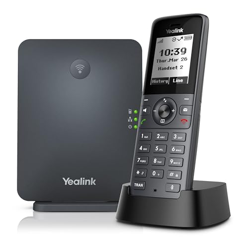 Yealink Bluetooth, WLAN, 10 Konten, Hochleistungs-SIP, 35 Stunden Sprechzeit, Dect-Telefon, IP-Telefon, Bildschirmgröße 1,8 Zoll, Schwarz