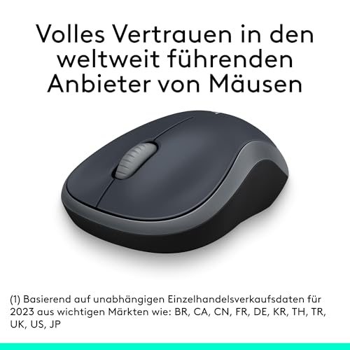 Logitech M185 Kabellose Maus, 2,4 GHz mit USB-Nano-Empfänger | 12 Monate Batterielaufzeit, 1000 DPI Optical Tracking, Für Links- und Rechtshänder, Kompatibel mit PC, Mac, Laptop - Grau