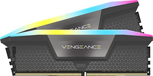 CORSAIR VENGEANCE RGB DDR5 RAM 64GB (2x32GB) Bis zu 6000MHz CL40-40-40-77 1.35V AMD EXPO Intel XMP 3.0 Desktop-Arbeitsspeicher – Grau (CMH64GX5M2B6000Z40)