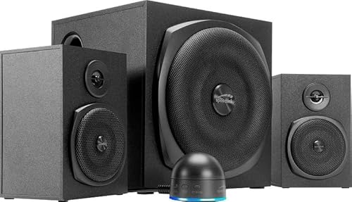 Speedlink Gravity LT PC Lautsprecher 2.1 Soundsystem Bluetooth - mit Subwoofer aus Holz, Aktiv Lautsprechersystem 80 Watt, 3,5mm Klinke AUX, RGB-Tischfernbedienung, schwarz