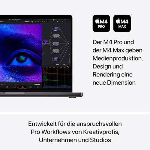 Apple 2024 MacBook Pro Laptop mit M4 Pro Chip mit 14-Core CPU und 20-Core GPU: 16,2" Liquid Retina XDR Display, 24 GB gemeinsamer Arbeitsspeicher, 512 GB SSD Speicher; Space Schwarz