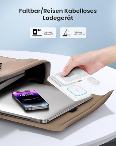 DUMTERR 3 in 1 Apple Ladestation für Apple Watch und iPhone iPod, iPhone Ladestation für iPhone 17 16 15 14 13 Pro Max, Wireless Charger für iWatch/AirPods - Faltbare & Tragbare Kabelloses Ladegerät