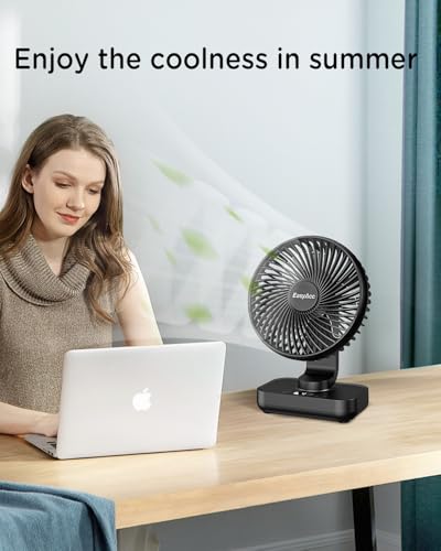 EasyAcc Tischventilator, 4000 Akku Automatischer Oszillierender Kleiner USB Ventilator, Tragbarer Aufladbar Basis Ventilatoren mit 4 Geschwindigkeiten für Camp,Büro, Bibliothek und Zuhause - Schwarz