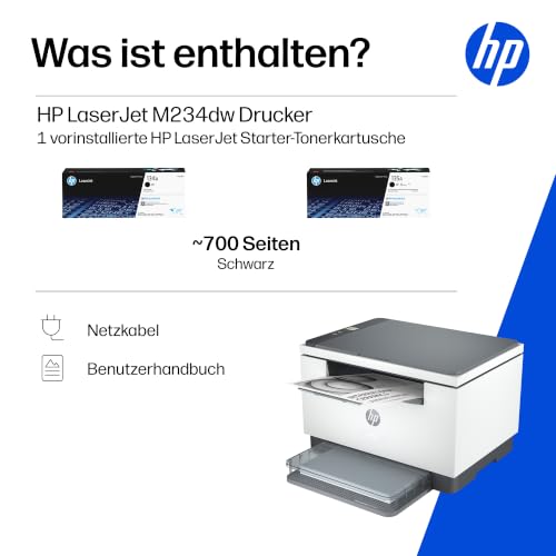 HP LaserJet MFP M234dw Multifunktionslaserdrucker, Schwarzweiß, 3-in-1 Drucker, Scanner, Kopierer, WLAN, LAN, Duplex, Airprint, 29 S/Min