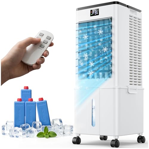 Klimaanlage Mobil 10L, 60W Klimagerät ohne Abluftschlauch 4-in-1, Klimaanlage mit 12H Timer, 4 Modus, 120°Oszillation, Abnehmbare Wassertank, Klimageräte Tragbarer Luftkühler für Wohnung Zimmer Räume