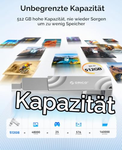 ORICO 512GB Externe Festplatte SSD mit USB-A & USB-C, Lesen bis zu 1050MB/s