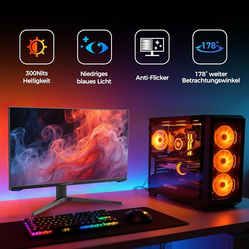 LC-POWER QHD Gaming Monitor 27 Zoll, Fast IPS-Panel, 2560x1440, 180Hz, 1ms, 99% sRGB Colour Gamut, Adaptive Sync, Höhenverstellbarer Standfuß, Pivot-Funktion, DisplayPort 1.4, HDMI 2.0, LC-M27-QHD-180