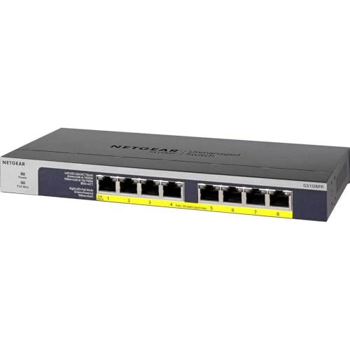 NETGEAR PoE Switch 8 Port, Unmanaged Gigabit Ethernet LAN Switch GS108PP | 8 x PoE+ Ports @ 123W Aufrüstbar, Desktop/Wand/Rackmontage