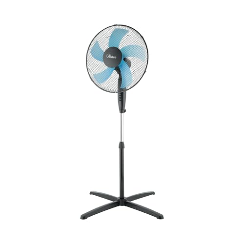 Ardes STEELO 40PN Standventilator 50W 40 cm mit Automatischer Oszillation, Höhen- und Neigungsverstellung, 3 Geschwindigkeiten, Total-Black-Design und 5 Flügel