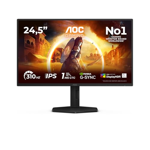 AOC 25G4SXU 25 Zoll FHD USB Hub Gaming Monitor, 310Hz, Fast IPS Panel, 1ms GtG, HDR400, G-Sync Compatible, Höhenverstellung,(1920x1080 HDMI 2X 2.0 DP 1x 1.4) Schwarz