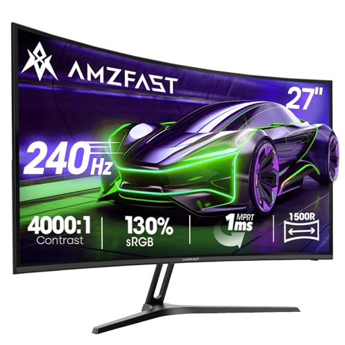 Amzfast 27 Zoll Curved Gaming Monitor 240Hz, 1920x1080 FHD, VA Curved 1500R, 1ms MPRT, Adaptive Sync, 4000:1 Kontrast, 95% DCI-P3, 130% sRGB, HDR, HDMI 2.0&DP 1.4, VESA 100x100mm, AMZG27C1 Pro