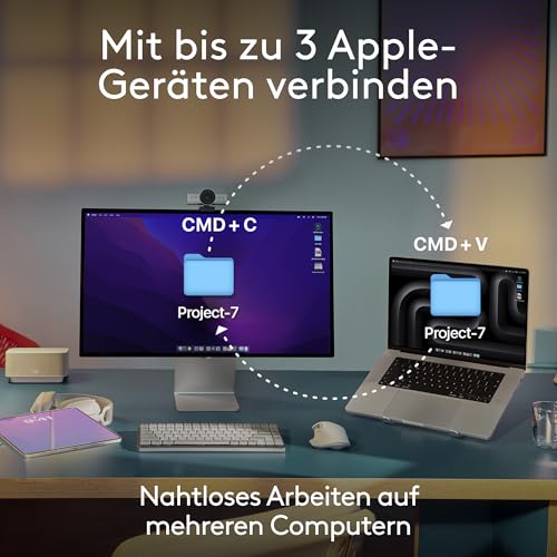 Logitech MX Keys Mini für Mac – minimalistische kabellose Tastatur | Für MacBook Pro, Air, iMac, iPad, Bluetooth, Hintergrundbeleuchtung, USB-C, flüssiges Tippen, DEU QWERTZ - Grau