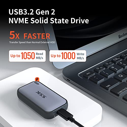 SSK SSD Festplatte Extern 500GB, bis zu 1050MB/s, Portable Externe NVME SSD