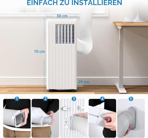 GarveeHome Mobile Klimaanlage 7000 BTU, 3-in-1 Klimagerät Mit Abluftschlauch, Leise, Digitaldisplay, Fernbedienung, 24h-Timer, Fenster-Installationsset, Für Räume Bis 15m² PLUS
