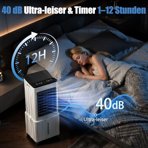 Klimaanlage Mobil, 14L 60W Klimaanlage ohne Abluftschlauch mit 12H Timer, 3 Modus, 40dB, 120°Oszillation, Abnehmbare Wassertank, Fernbedienung, Leise Klimagerät Air Conditioner für Wohnung Zimmer