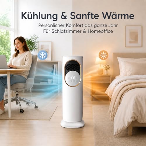 LANMOU Luftkühler mit Wasserkühlung, 4-Liter-Tank, Heizfunktion | Mobiles Klimagerät ohne Abluftschlauch, 180°-Oszillation, 3 Geschwindigkeiten, Touchscreen und Fernbedienung