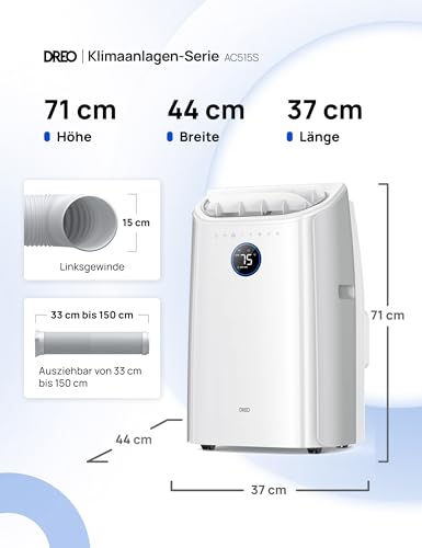 Dreo Tragbare Klimaanlagen, 10.000 BTU AC Einheit für Schlafzimmer mit Drainagefreier Kühlung, APP/Stimme/Fernbedienung, 24h Timer mit Ventilator & Luftentfeuchter, AC515S