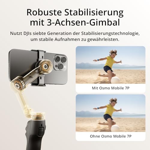 DJI Osmo Mobile 7P Gimbal-Stabilisator (iPhone/Android), Natives Tracking | Beleuchtung, 3-Achsen-Smartphone-Gimbal, Schneller Start, Ein-Klick-Bearbeitung, Integrierter Verlängerungsstab & Stativ