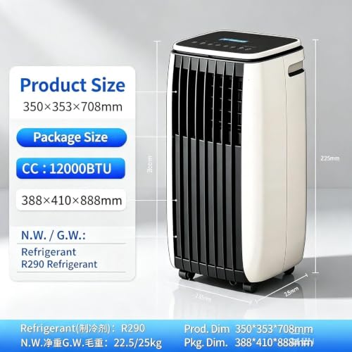 Tragbare Klimaanlage 5000 BTU Kühlung nur 220-240V AC Gerät mit leiser Kompressor Einheit Fenster Abdichtset Rollen für Schlafzimmer Büro Wohnung, C+Hot & Cold 12000 BTU, C+Hot & Cold 12000 BTU