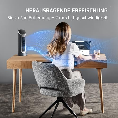 Rowenta Eole Compact Turmventilator, 35 dB(A), Luftstrom bis 5m VU6220 | 6 Geschwindigkeiten & 2 Modi, 8-Stunden-Timer, LED-Display, Oszillation, Einfache, intuitive Bedienung, Farbe: Schwarz/Weiß