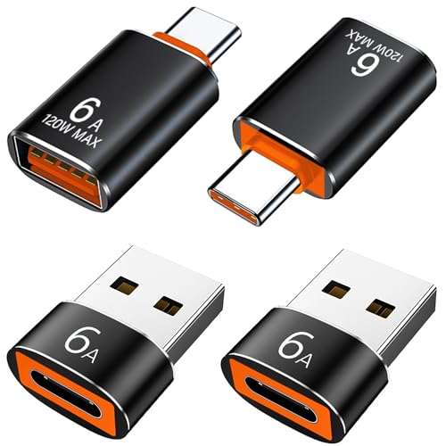 USB auf USB C Adapter 4 Stück, USB C Buchse auf USB A Stecker Adapter x2 | USB A 3.0 Buchse auf USB C Stecker Adapter x2, Kompatibel mit MacBook iPhone 17/16/15 iPad Samsung Galaxy S25 S24 A16 Laptop
