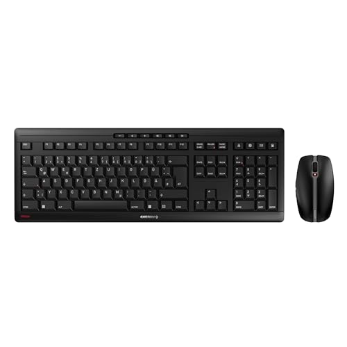 CHERRY STREAM DESKTOP RECHARGE, Tastatur und Maus, Deutsch QWERTZ, Schwarz | Kabellose Verbindung über 2,4 GHz Funk mit USB-Dongle, Leise Tasten, Flaches Design, Symmetrische Mouse, Wiederaufladbar