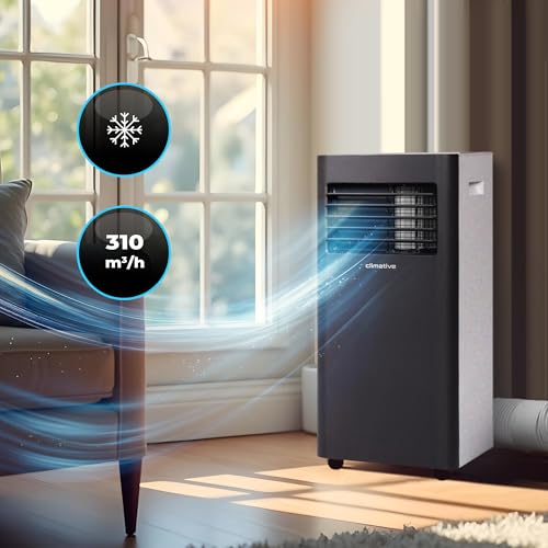 Klimaanlage Mobil 10000 BTU WiFi Tuya Smart, Entfeuchter 24L/Tag, Extrem schnelle Kühlung 2,9 kW, Mobile Klimaanlage DUO, Klimagerät bis 29 m² für Zuhause, Abluftschlauch + Fensterabdichtung