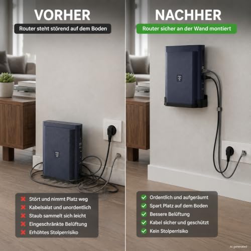 Wandhalterung für Telekom Speedport 7 Router WLAN Halterung Halter Wandhalter mit Kabelmanagment inkl. Befestigungsmaterial V2026 - Made in Germany